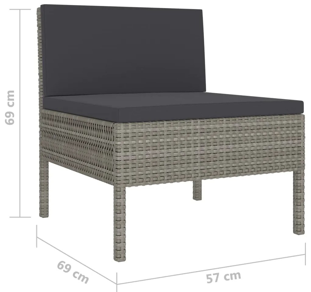 10 pcs conjunto lounge de jardim c/ almofadões vime PE cinzento