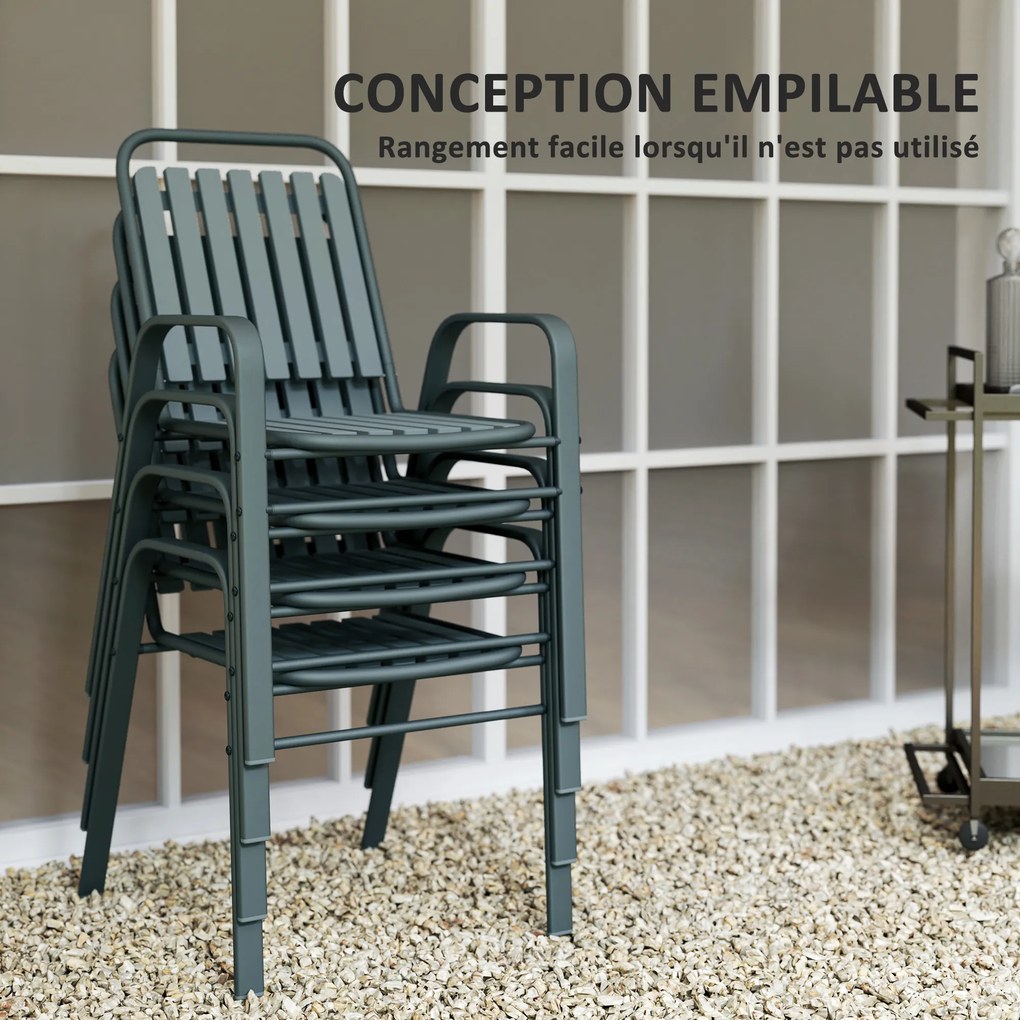 Conjunto de 4 cadeiras de jardim empilháveis para exterior (MESA NÃO INCLUÍDA) com encosto alto e braços, estrutura em aço, 56 x 66 x 91 cm, cinza