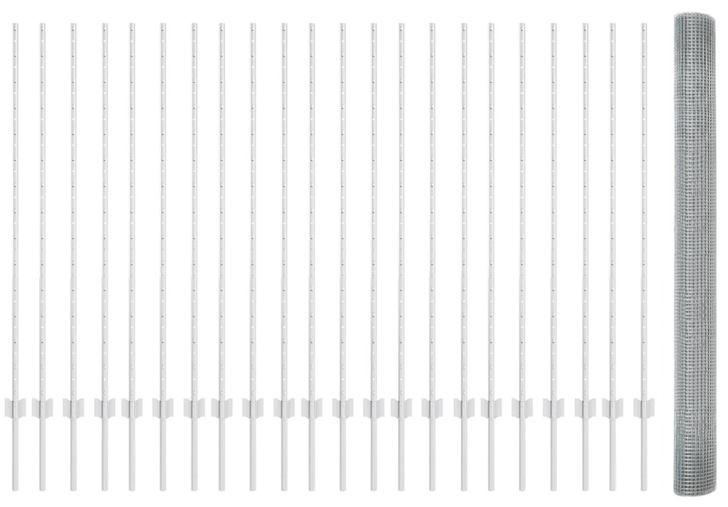 Cerca de Arame Soldado com 44 Postes em U Prateada 1.4x50 m Aço