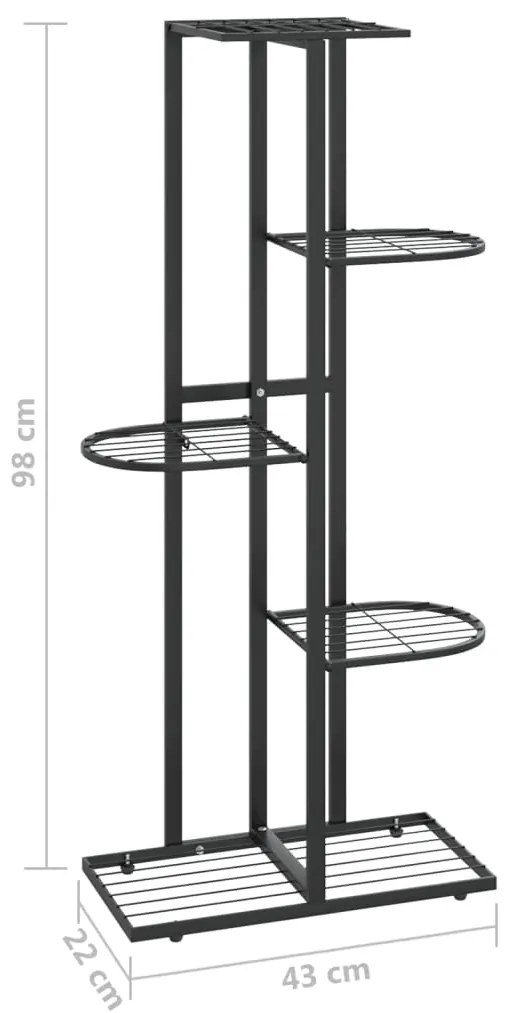 Suporte de vasos c/ 5 prateleiras 43x22x98 cm metal preto