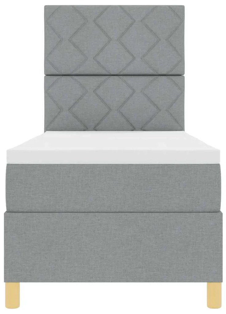 Cama Box Spring com Colchão &amp; LED Cinza Claro 80x200 cm Tecido