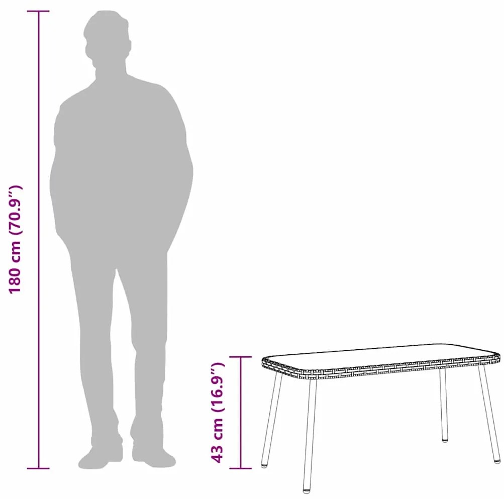 Mesa de café vidaXL Preta 90x45x42 cm Vime Sintético
