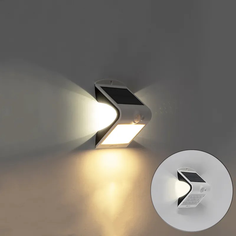 Candeeiro de parede exterior branco 14,5 cm com dimmer e sensor solar - Daya Moderno