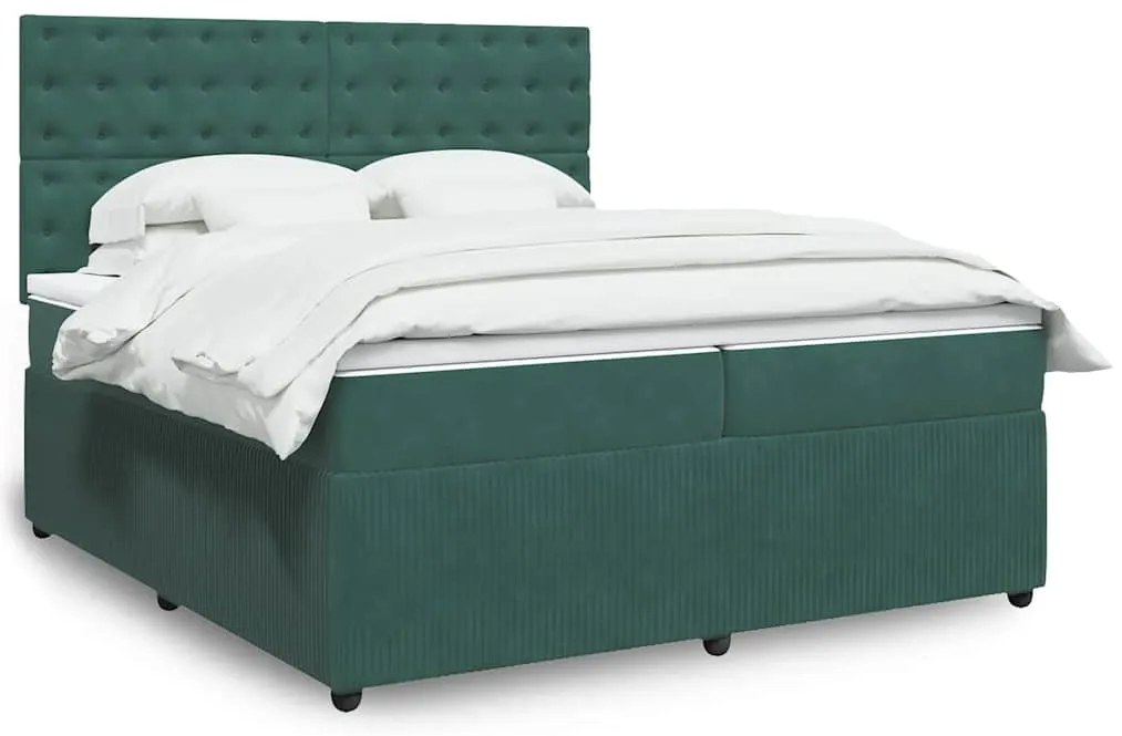 vidaXL Cama com molas/colchão 200x200 cm veludo verde-escuro