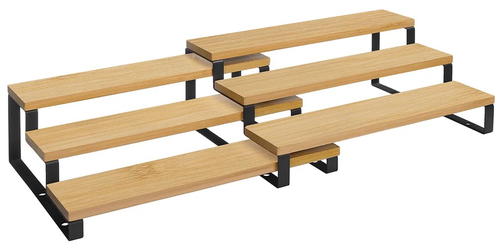Conjunto de organizadores de especiarias extensíveis em bambu | SONGMICS | 32 x 24,5 x 11,2 cm | natural e preto | KCS016N01.