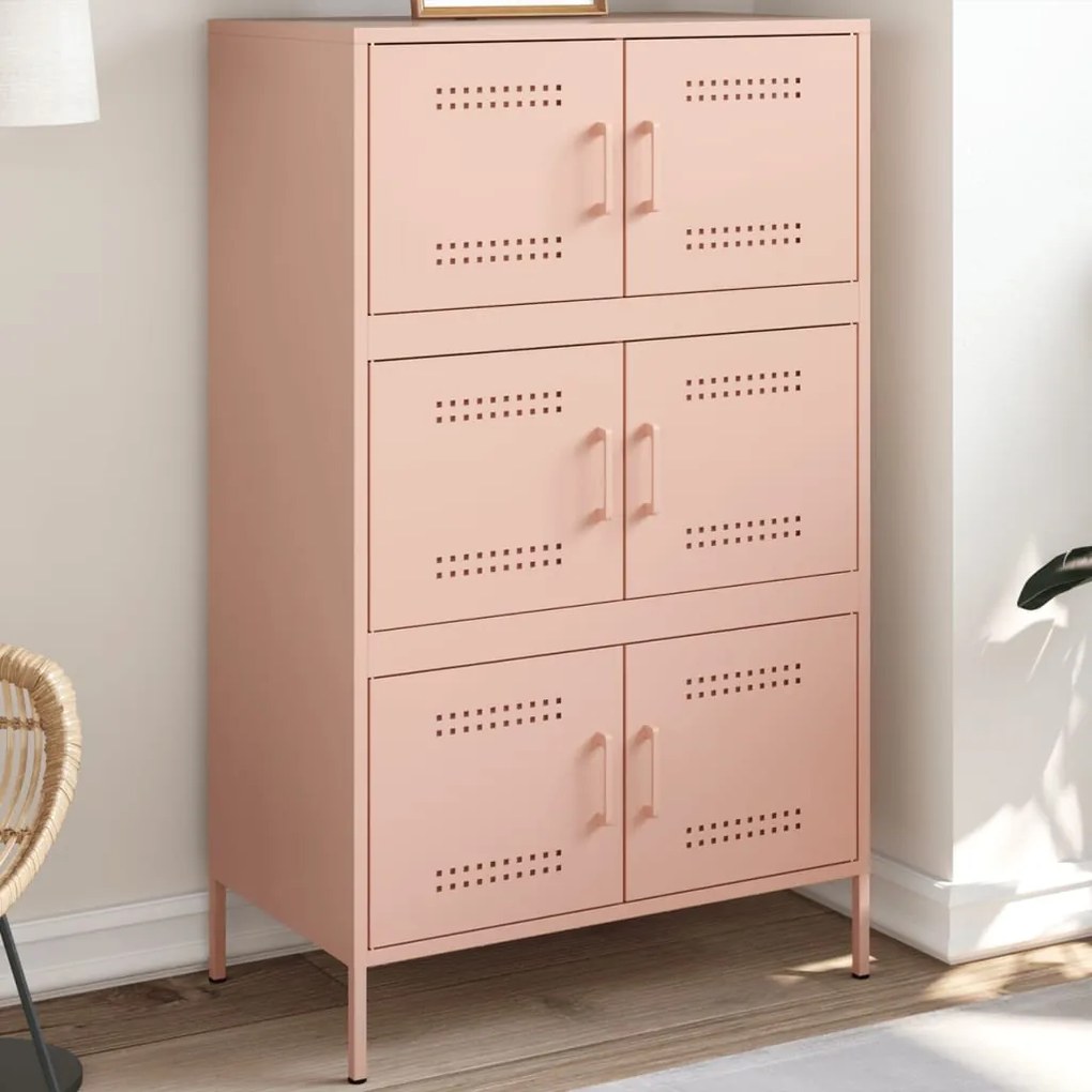 vidaXL Aparador alto 68x39x113 cm aço rosa