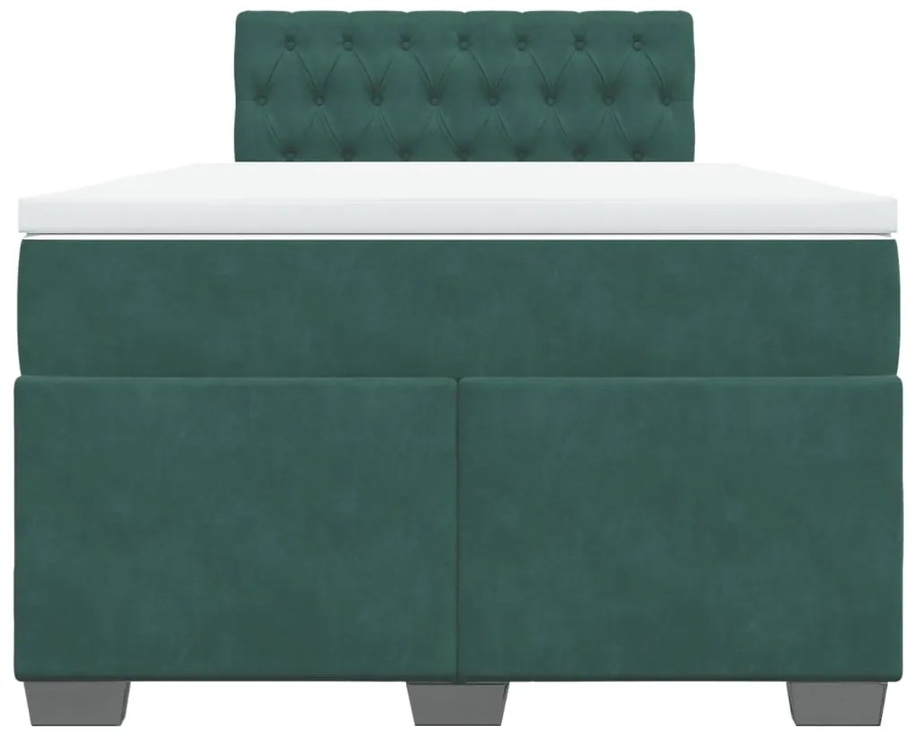 Cama boxspring com colchão 120x200 cm veludo verde-escuro