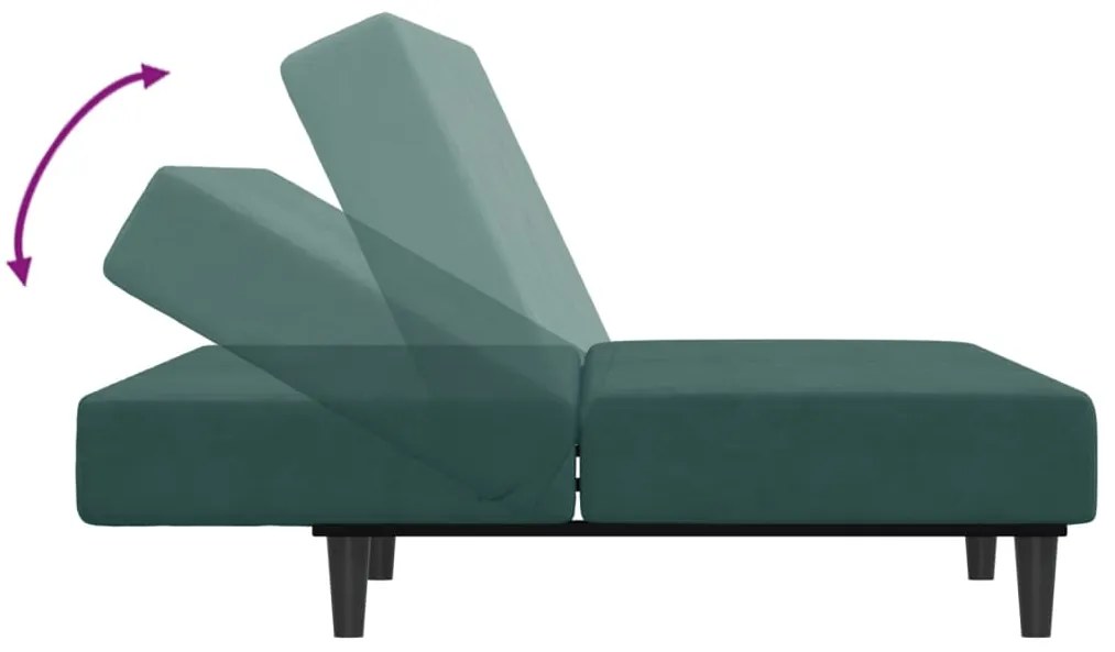Sofá-cama 2 lugares c/ apoio de pés veludo verde-escuro