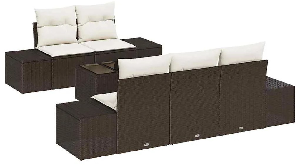 Sofá de Jardim com 6 peças e almofadas em Rattan Sintético Marrom