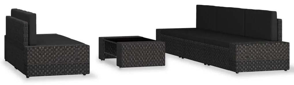 6 pcs conjunto lounge para jardim vime PE preto