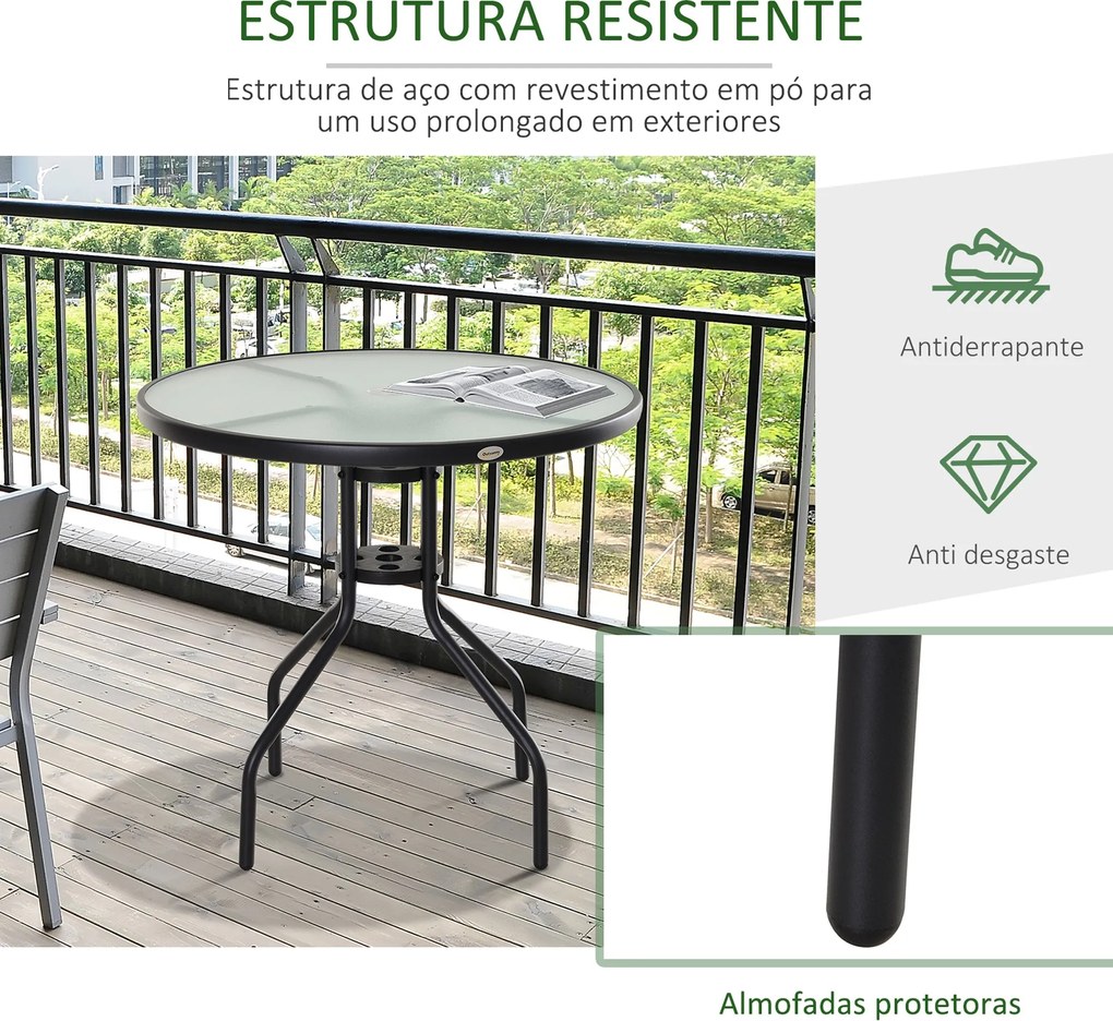 Mesa de Jardim Redonda Mesa Sala de Jantar de Cristal Temperado com Or