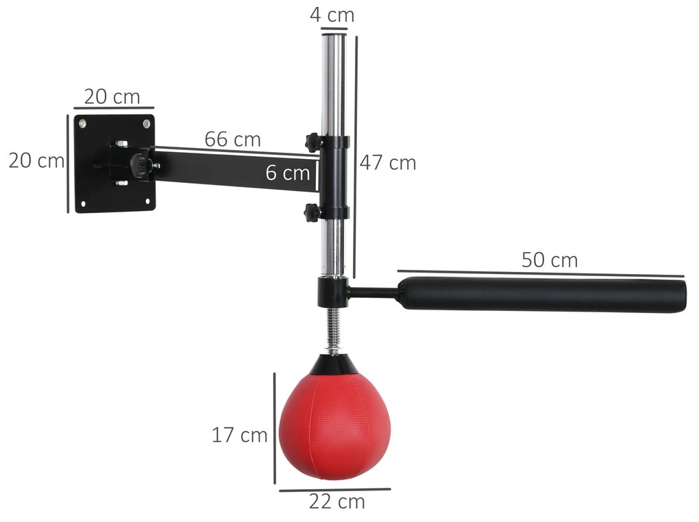 HOMCOM Punching Ball de Boxe Montado na Parede Altura Ajustável com Ba