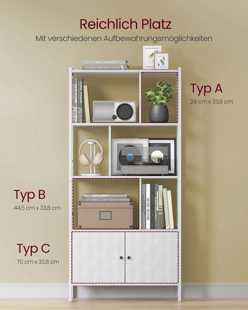 Estante com 4 prateleiras abertas, moderna 30 x 74 x 154,5 cm branco