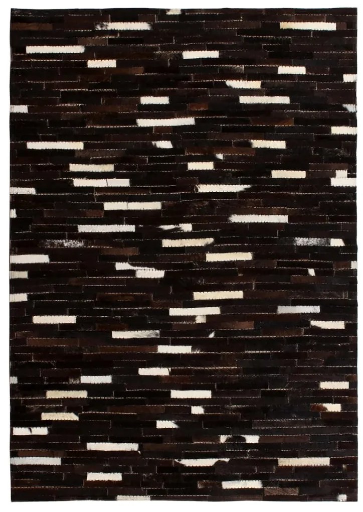 Tapete de couro retalhos 160x230 cm riscas preto/branco