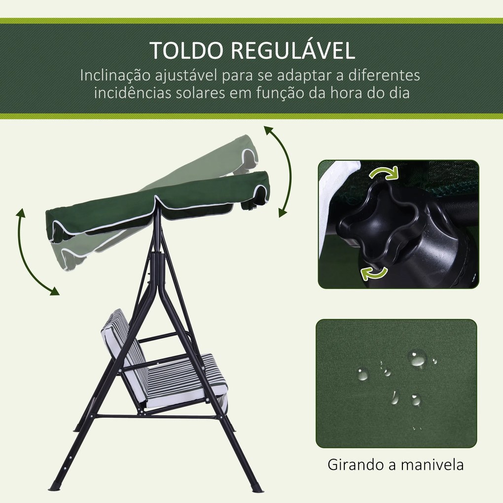 Outsunny Baloiço de Jardim de 3 Lugares com Almofada Toldo Ajustável e