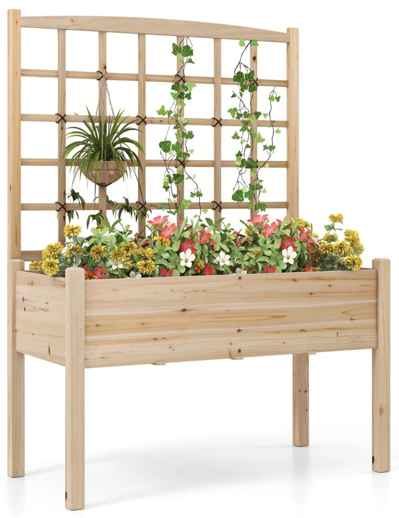 Floreira de jardim elevada com treliça e orifícios de drenagem para exterior 117 x 60 x 160 cm Natural