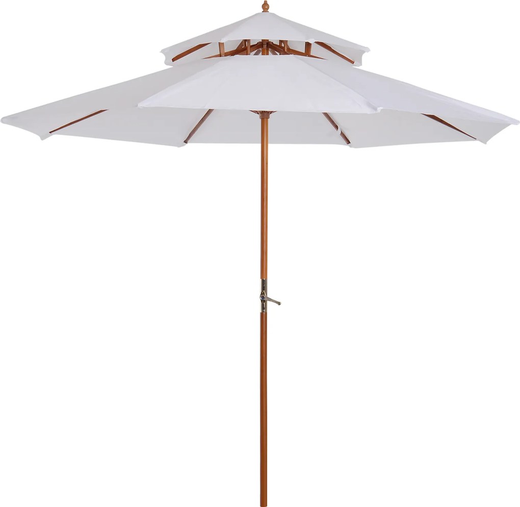Outsunny Guarda-sol reto Guarda-sol de jardim redondo em Madeira 2 Cobertura Poliéster 180 g/m² dia. 2,7 x 2,6H m branco | Aosom Portugal
