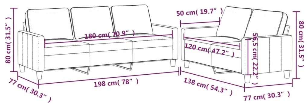 2 pcs conjunto de sofás com almofadões veludo castanho