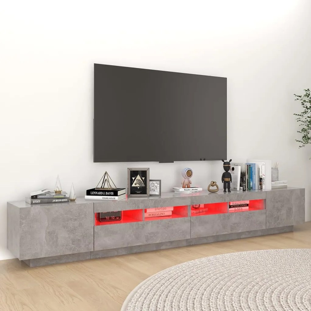 Móvel de TV com luzes LED 260x35x40 cm cinzento cimento