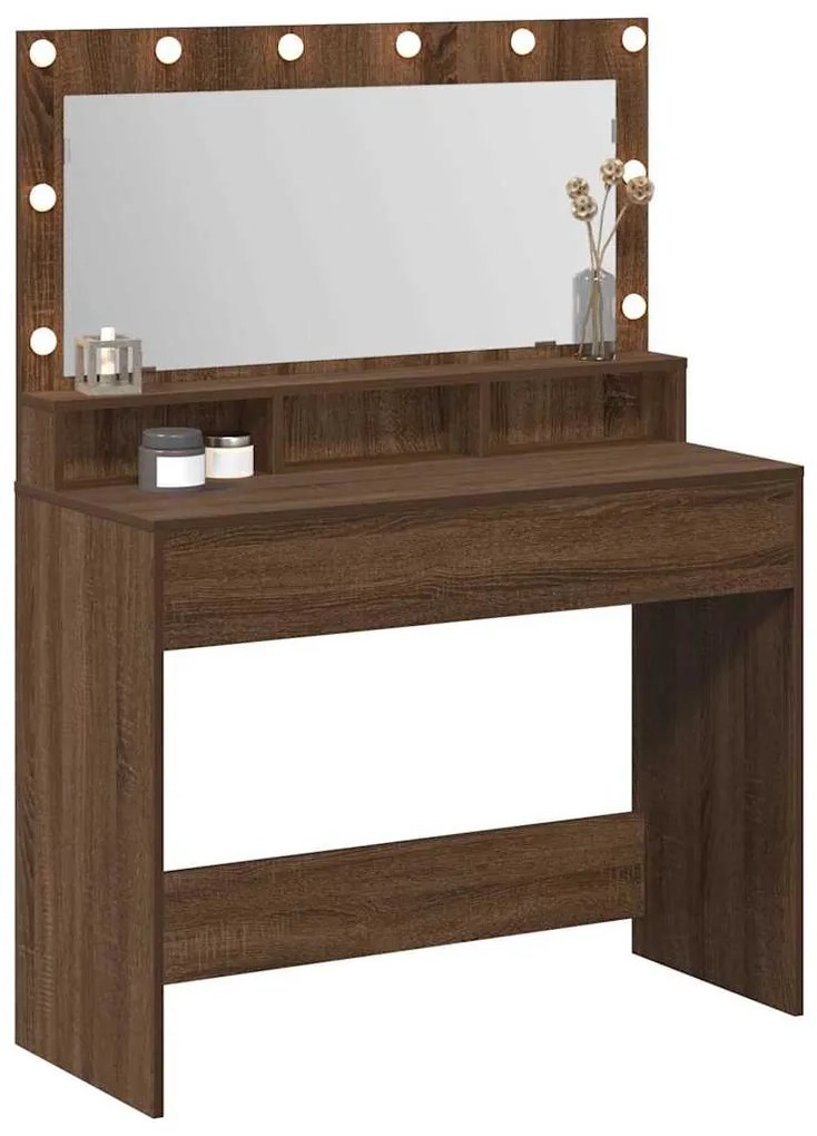 Mesa de Maquiagem vidaXL com Luzes LED em Castanho Carvalho 100x41x135