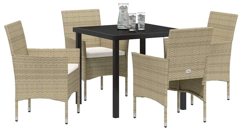 Conjunto de jantar para jardim com 5 peças em polyrattan bege.