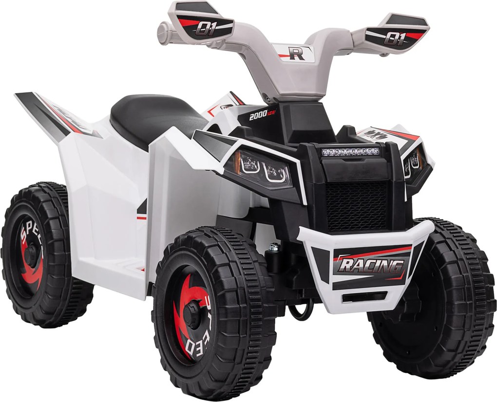 HOMCOM Quadriciclo Elétrico para Crianças Veículo Elétrico a Bateria de 6V com Velocidade de 2,5 km/h 70x41,5x48,5 cm Branco | Aosom Portugal
