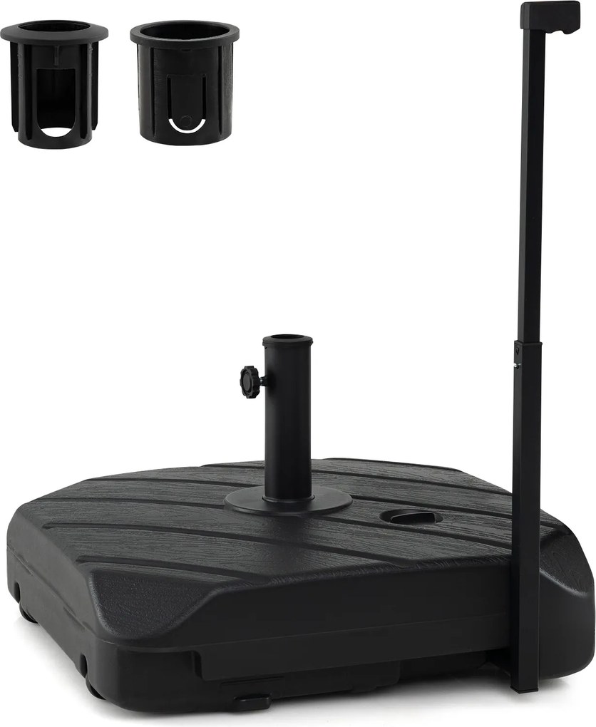 Base para guarda-sol com haste telescópica reabastecível com água e areia (95 kg), com rodas, para postes de 38-48 mm, para jardim, terraço, pátio e p