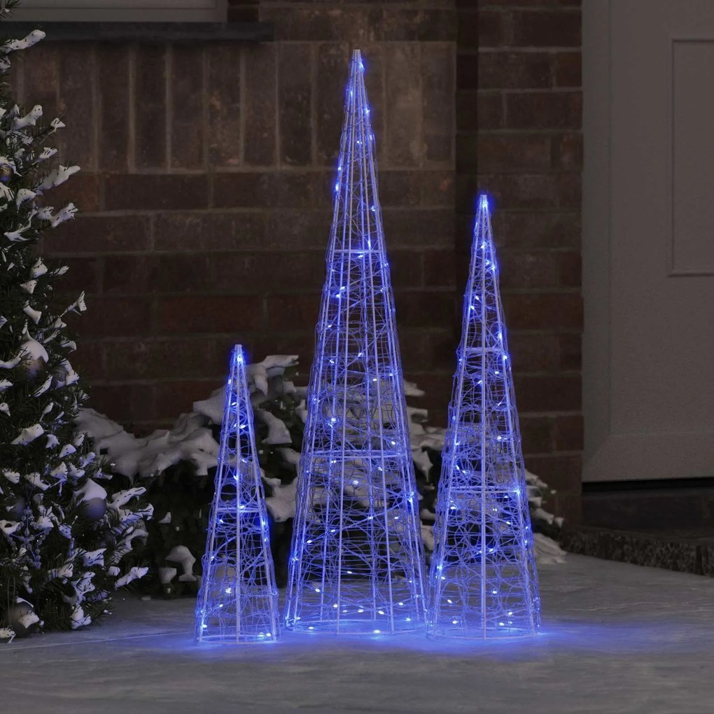 vidaXL Árvore de Natal com 90 LEDs 3 pcs Azul 20 x 20 x 80 cm Acrílo