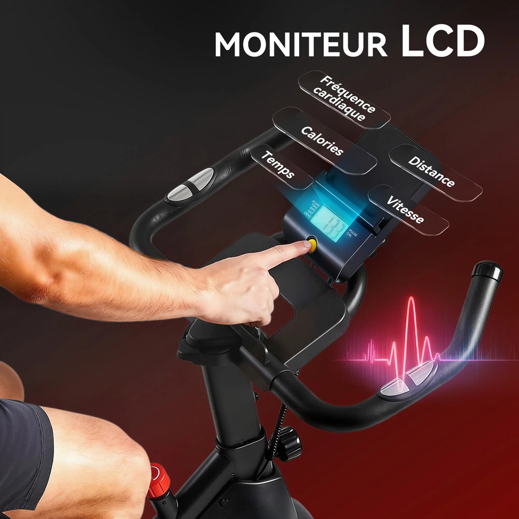 Bicicleta estática, Bicicleta de exercício, Resistência magnética ajustável, Ecrã LCD, Assento confortável, 108 x 51 x 116 cm, branco, preto