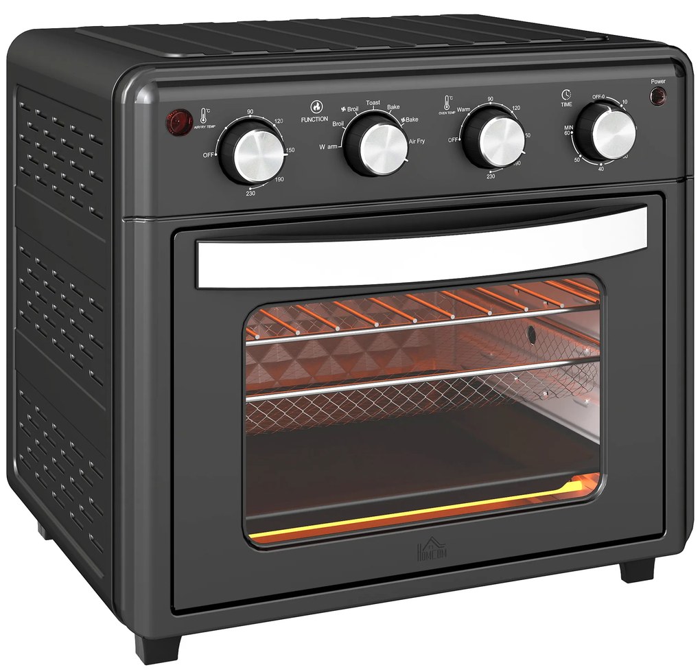 HOMCOM Mini Forno Elétrico 30L 1600W Mini Forno de Convecção com 7 Modos Temporizador e Temperatura Ajustável 43x39x39 cm Preto