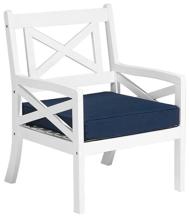 Cadeira de jardim de madeira branca com almofada azul BALTIC Beliani