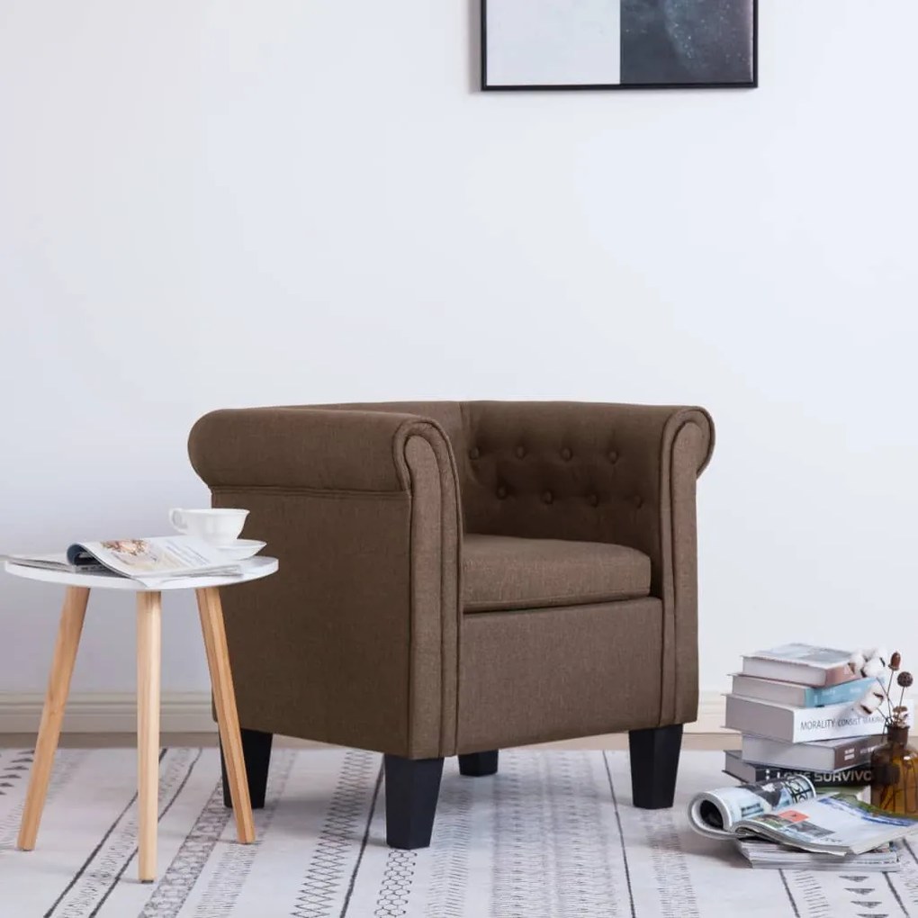 vidaXL Poltrona com almofadão tecido castanho