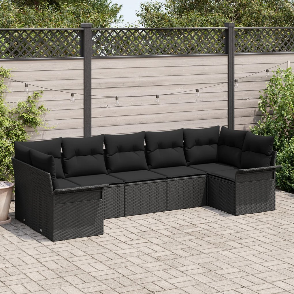 Conjunto de Sofá para Jardim vidaXL com Almofadas Preto Vime Sintético