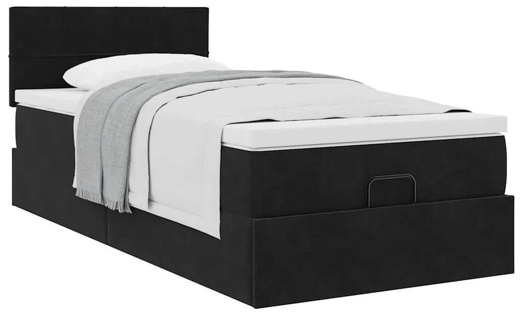 Estrutura de cama otomana com colchão preto veludo