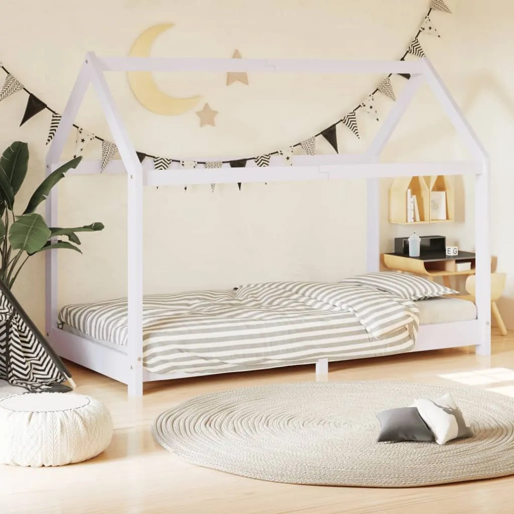 283350 vidaXL Estrutura de cama para crianças 80x160 cm pinho maciço branco