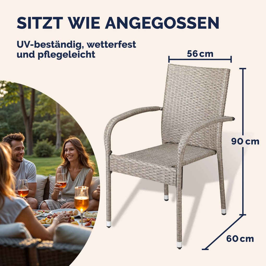 Conjunto de 4 Cadeiras jardim empilhável Comfort em Polyrattan Creme