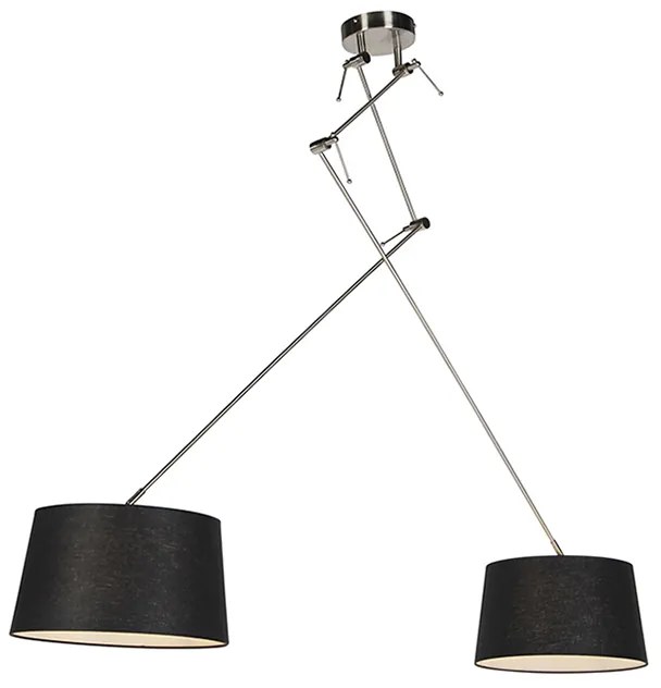 Candeeiro de suspensão em aço com abajures em linho preto 35 cm 2-luzes - Blitz Moderno