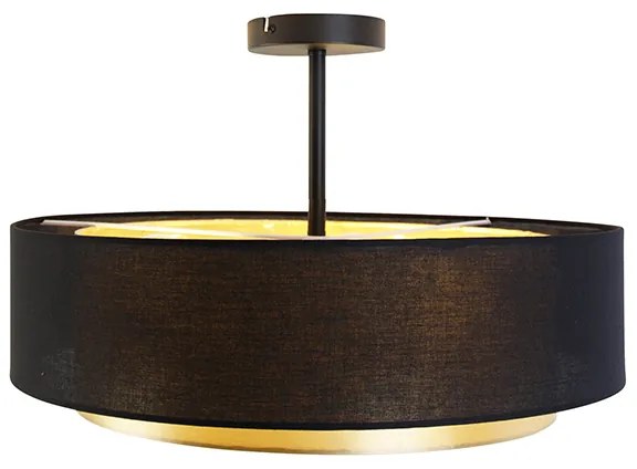 Candeeiro de teto moderno preto com dourado 50 cm 3 luzes - Drum Duo