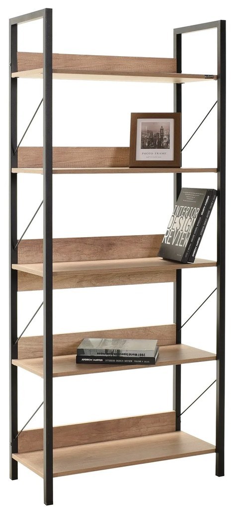 Estante "Rovere" - Nogueira e Preto - 73x172x35cm - Design Moderno