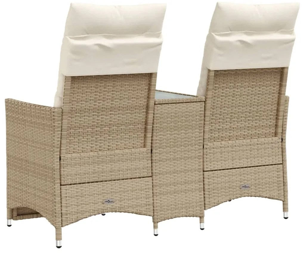 Sofá de jardim reclinável 2 lugares com mesa vime PE bege