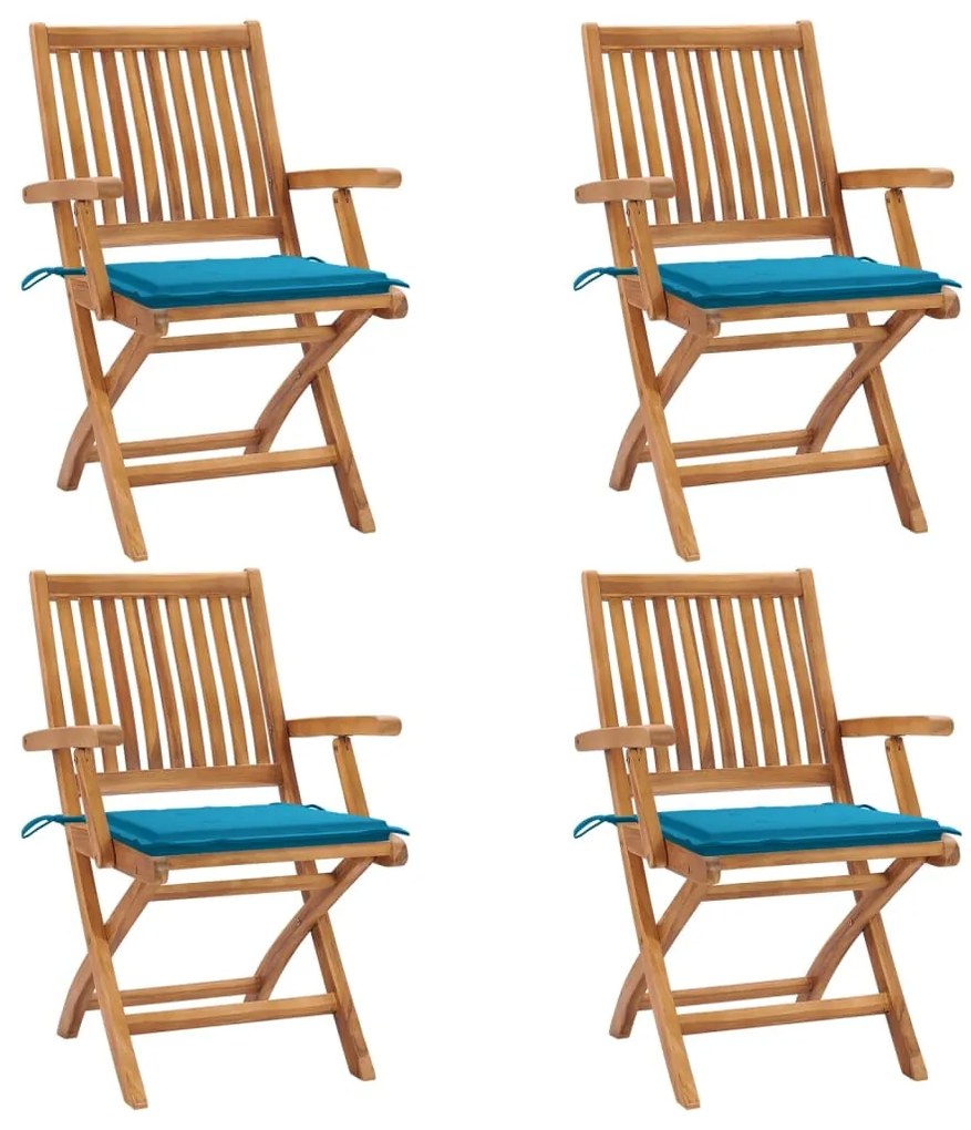 vidaXL Cadeiras de jardim dobráveis c/ almofadões 4 pcs teca maciça