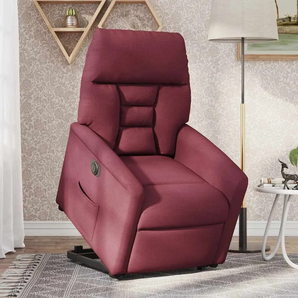 Poltrona reclinável elevatória elétrica tecido vermelho-tinto