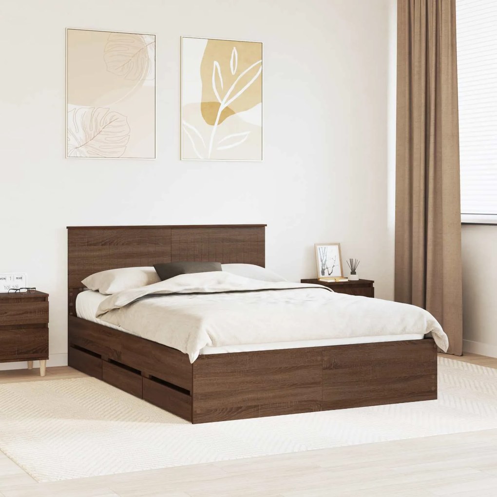 vidaXL Estrutura da Cama com gaveta Carvalho Marrom 135 x 190 cm