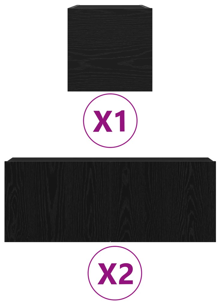 Conjunto de 4 Peças de Armário de TV vidaXL Carvalho Preto Madeira Eng