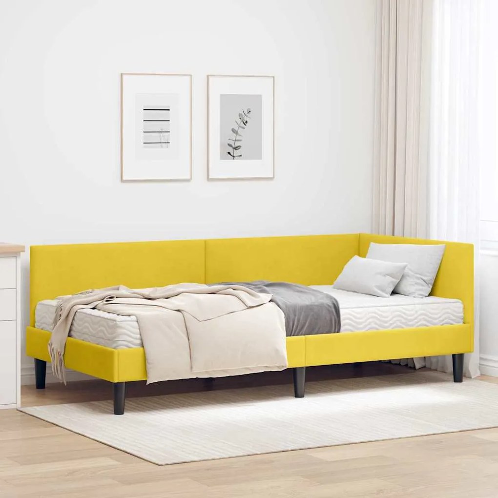 vidaXL Estrutura de Cama de Canto com Colchão 2 pcs Amarelo Veludo