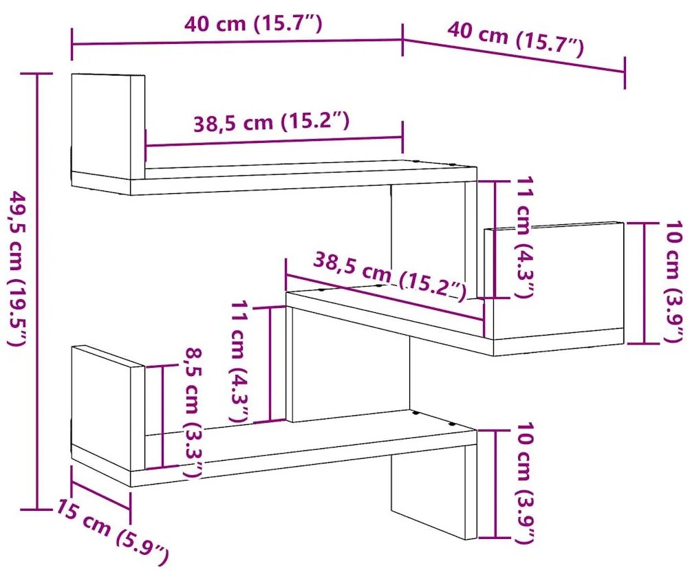Prateleiras parede canto 2pcs deriv. madeira carvalho artisiano