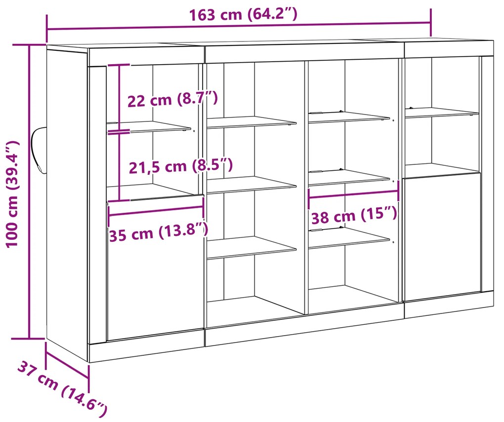 Aparador vidaXL com Luzes LED Madeira Antiga 163x37x100 cm Madeira Eng