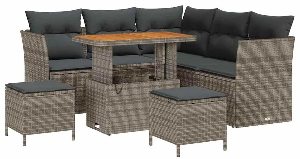Conjunto de Sofás de Jardim com Almofadas Cinza Rattan de Polietileno