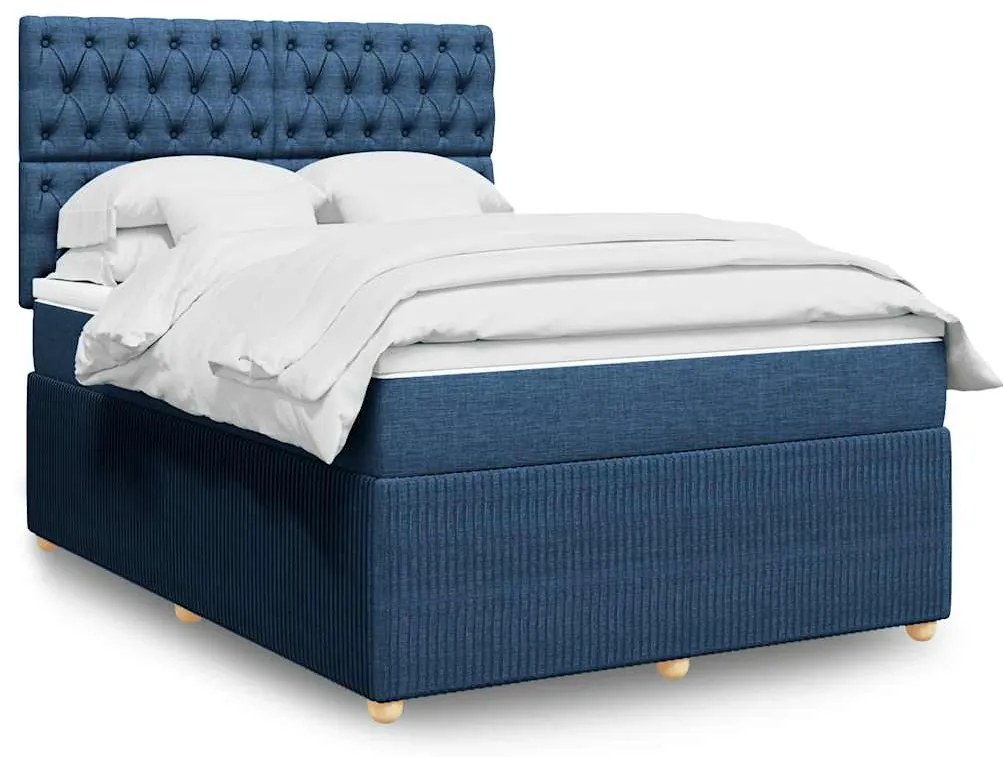 vidaXL Cama com molas/colchão 140x190 cm tecido azul