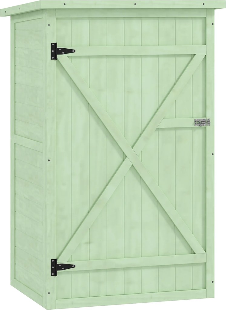 Outsunny Armário de Jardim em Madeira para Exterior com 2 Prateleiras e Telhado de Asfalto 75x56x115 cm Verde | Aosom Portugal